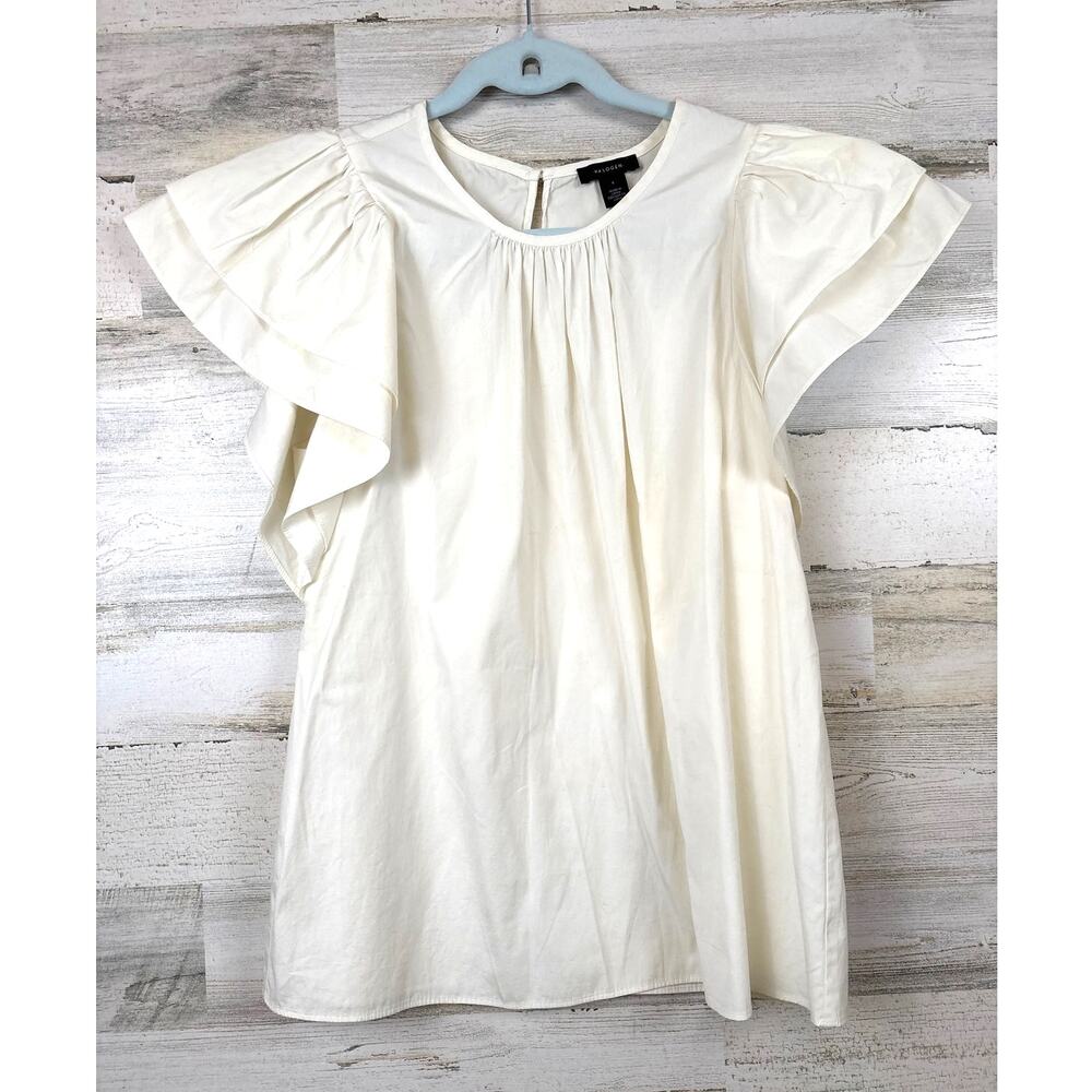 Halogen Womens S Cream Flutter Sleeve Lightweight Pullover Summer Blouse Top